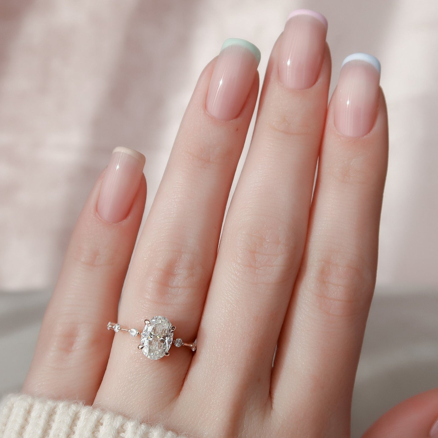 1.5 CT Oval Dainty Pave Moissanite Engagement Ring
