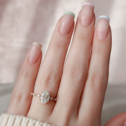 1.5 CT Oval Dainty Pave Moissanite Engagement Ring
