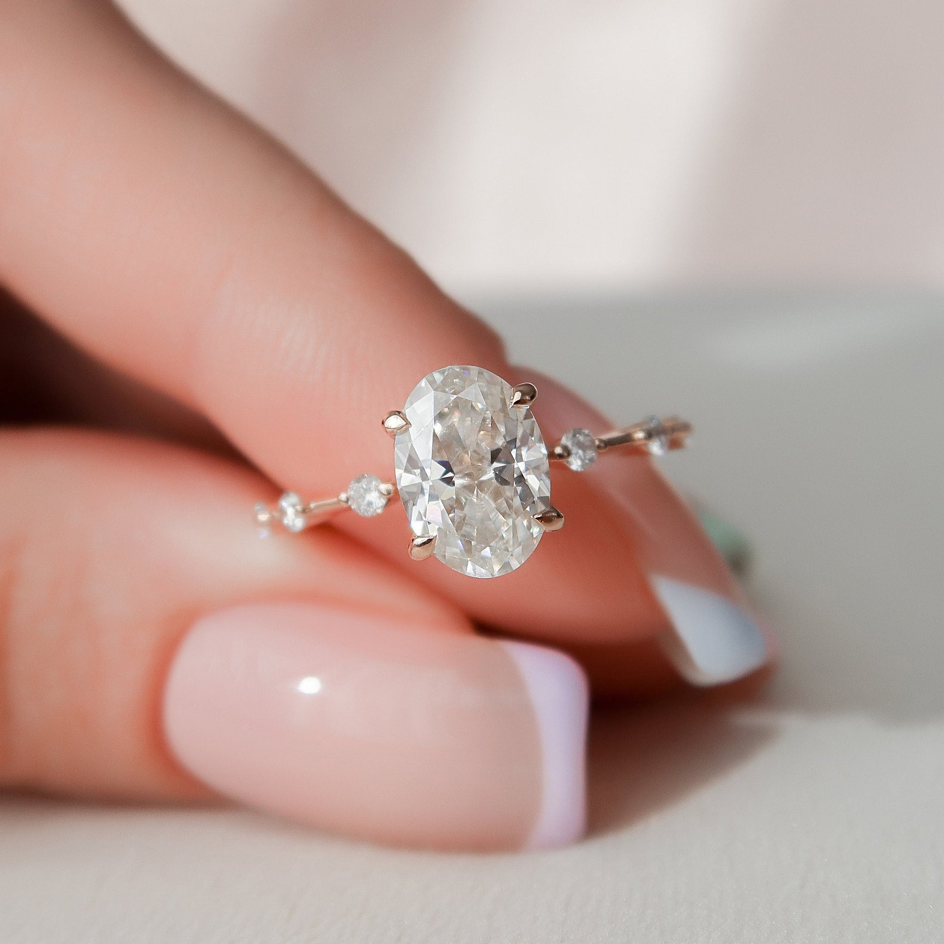 1.5 CT Oval Dainty Pave Moissanite Engagement Ring