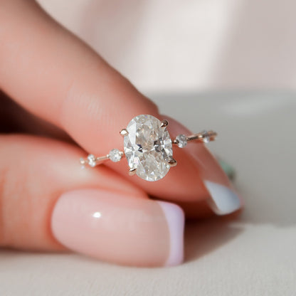 1.5 CT Oval Dainty Pave Moissanite Engagement Ring