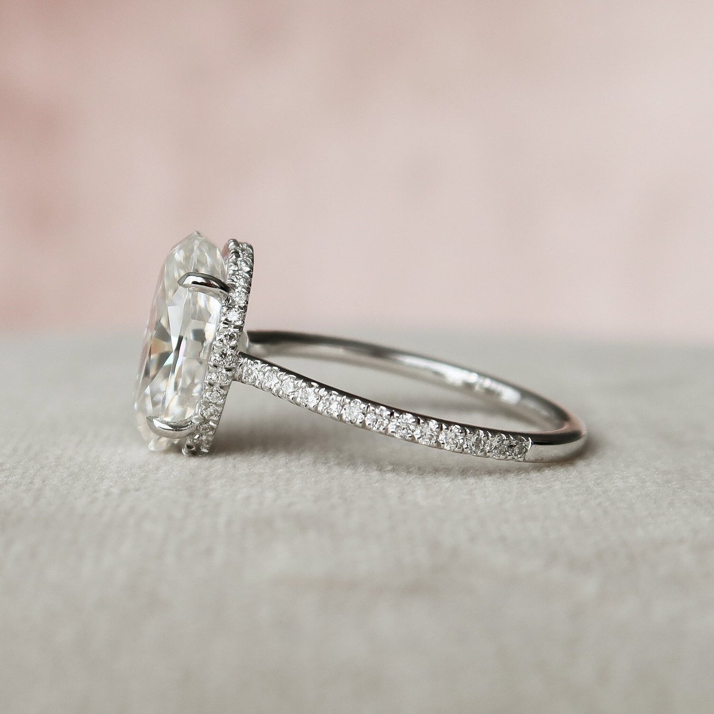3.5 CT Oval Hidden Halo & Pave Moissanite Engagement Ring