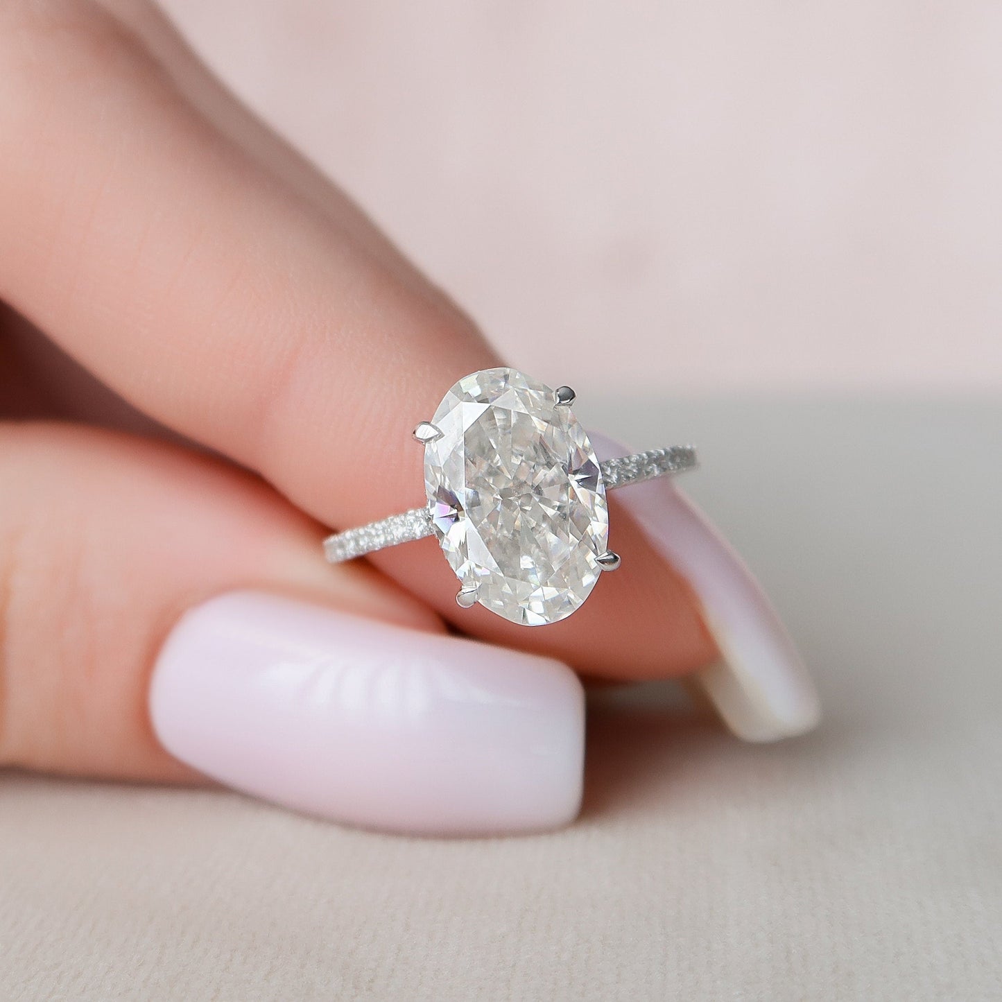 3.5 CT Oval Hidden Halo & Pave Moissanite Engagement Ring