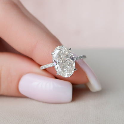 3.5 CT Oval Hidden Halo & Pave Moissanite Engagement Ring