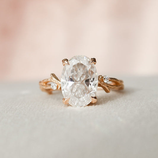 2 CT Oval Twig Pave Moissanite Engagement Ring