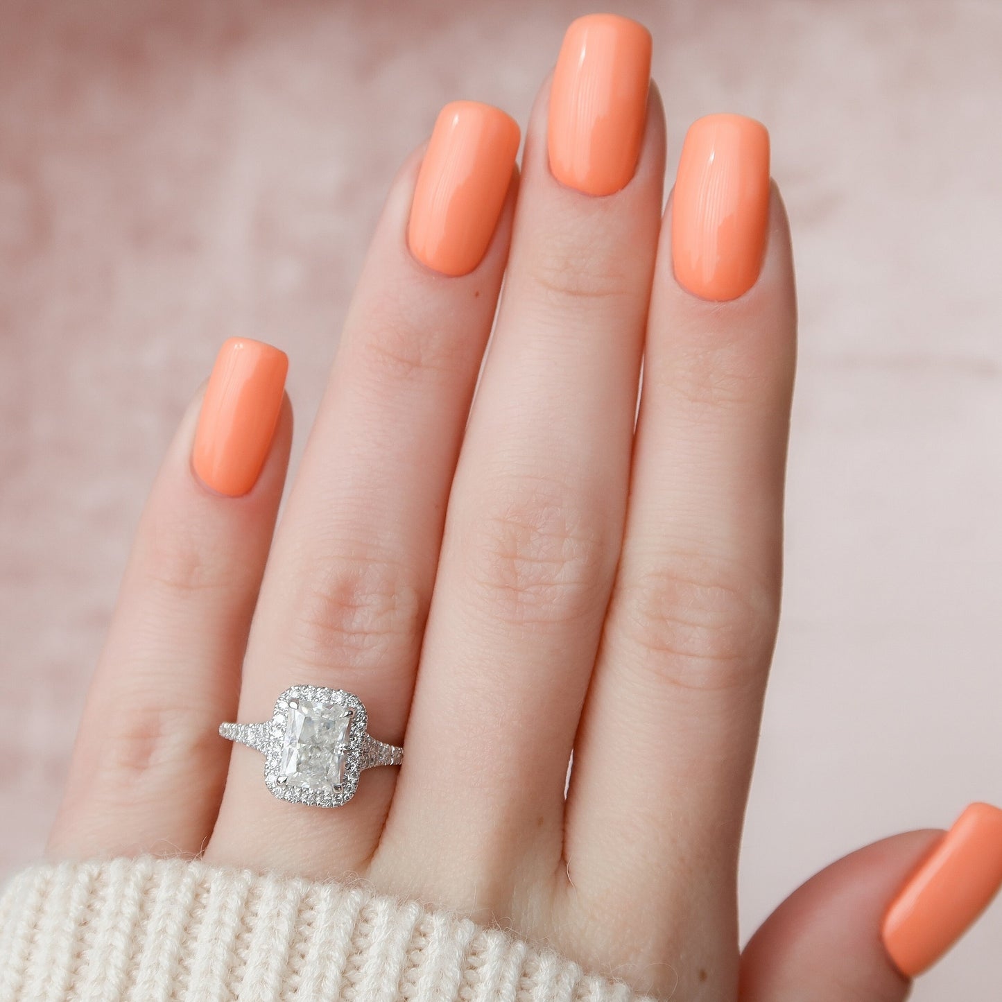 3.5 CT Elongated Cushion Halo & Pave Split Shank Moissanite Engagement Ring