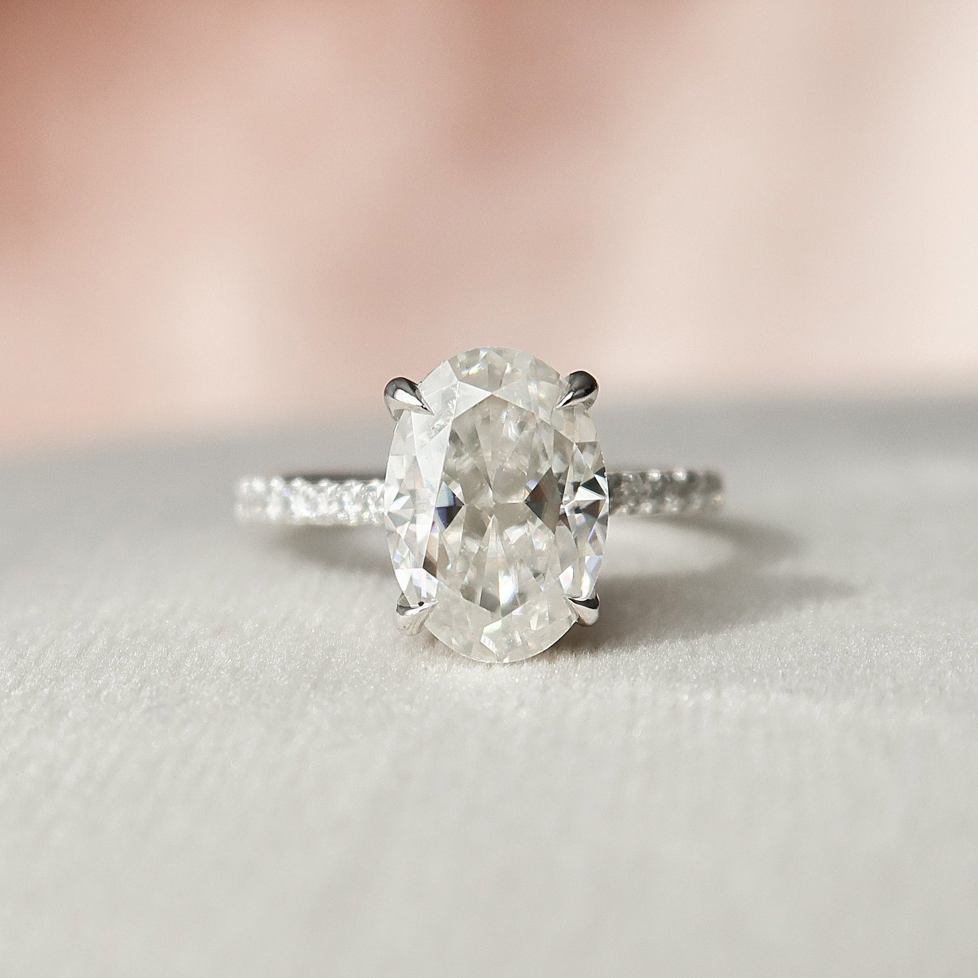 2 CT Oval Hidden Halo & Pave Moissanite Engagement Ring