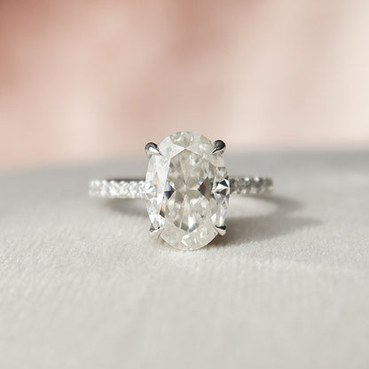 2 CT Oval Hidden Halo & Pave Moissanite Engagement Ring