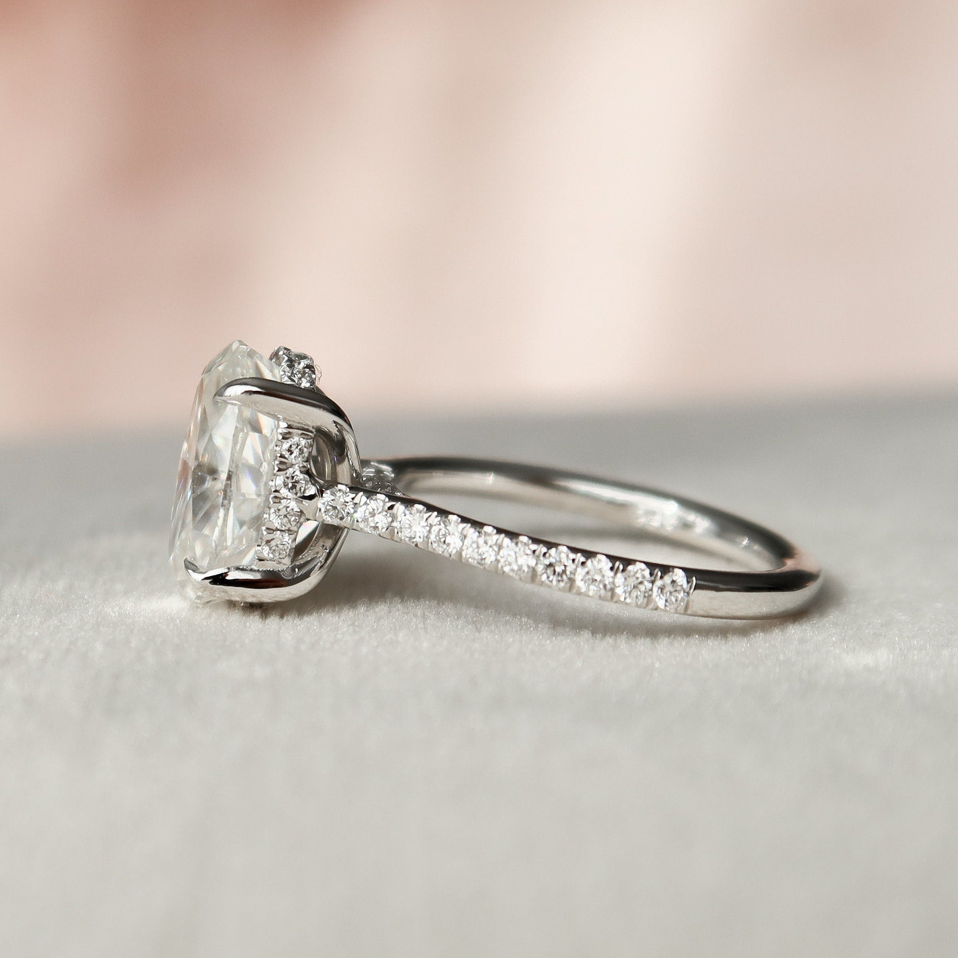 2 CT Oval Hidden Halo & Pave Moissanite Engagement Ring