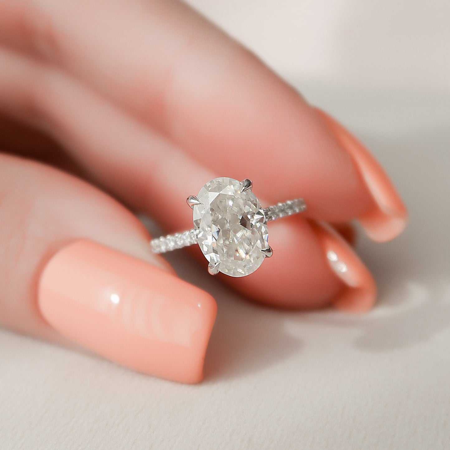 2 CT Oval Hidden Halo & Pave Moissanite Engagement Ring