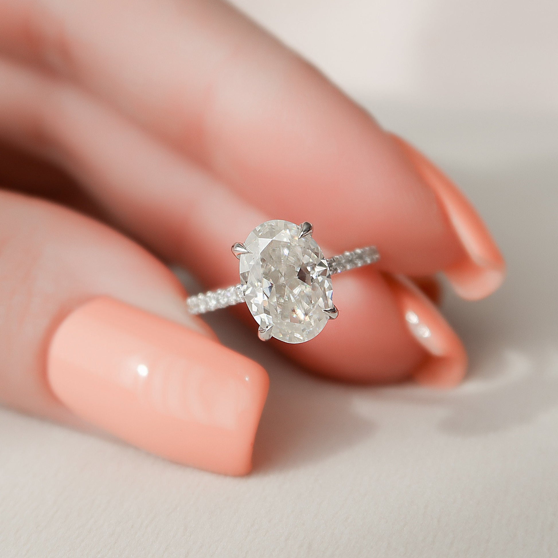 2 CT Oval Hidden Halo & Pave Moissanite Engagement Ring