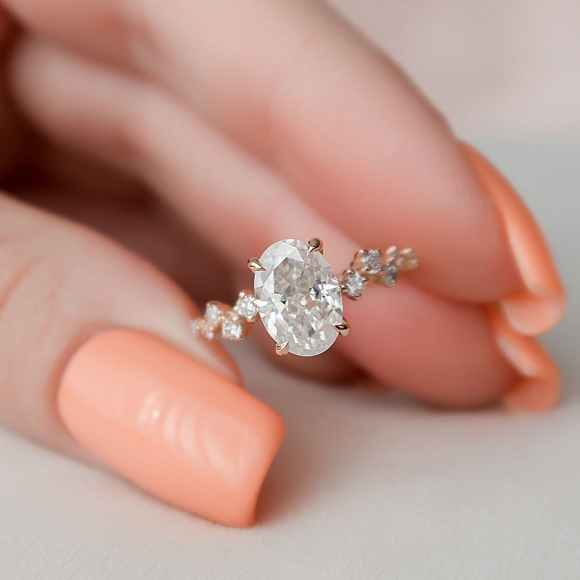 1.5 CT Oval Hidden Halo & Pave Moissanite Engagement Ring