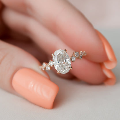 1.5 CT Oval Hidden Halo & Pave Moissanite Engagement Ring