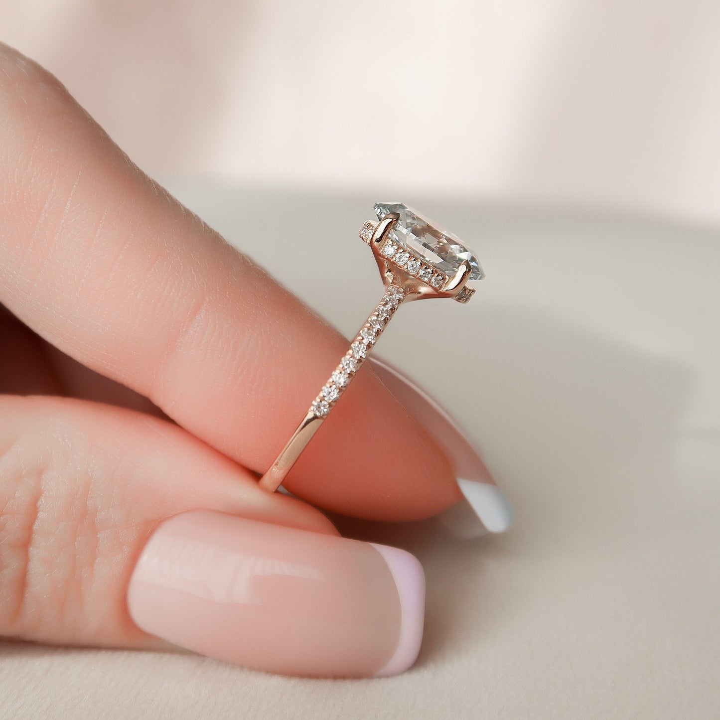 2 CT Oval Hidden Halo & Pave Moissanite Engagement Ring