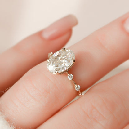 2 CT Oval Dainty Pave Moissanite Engagement Ring