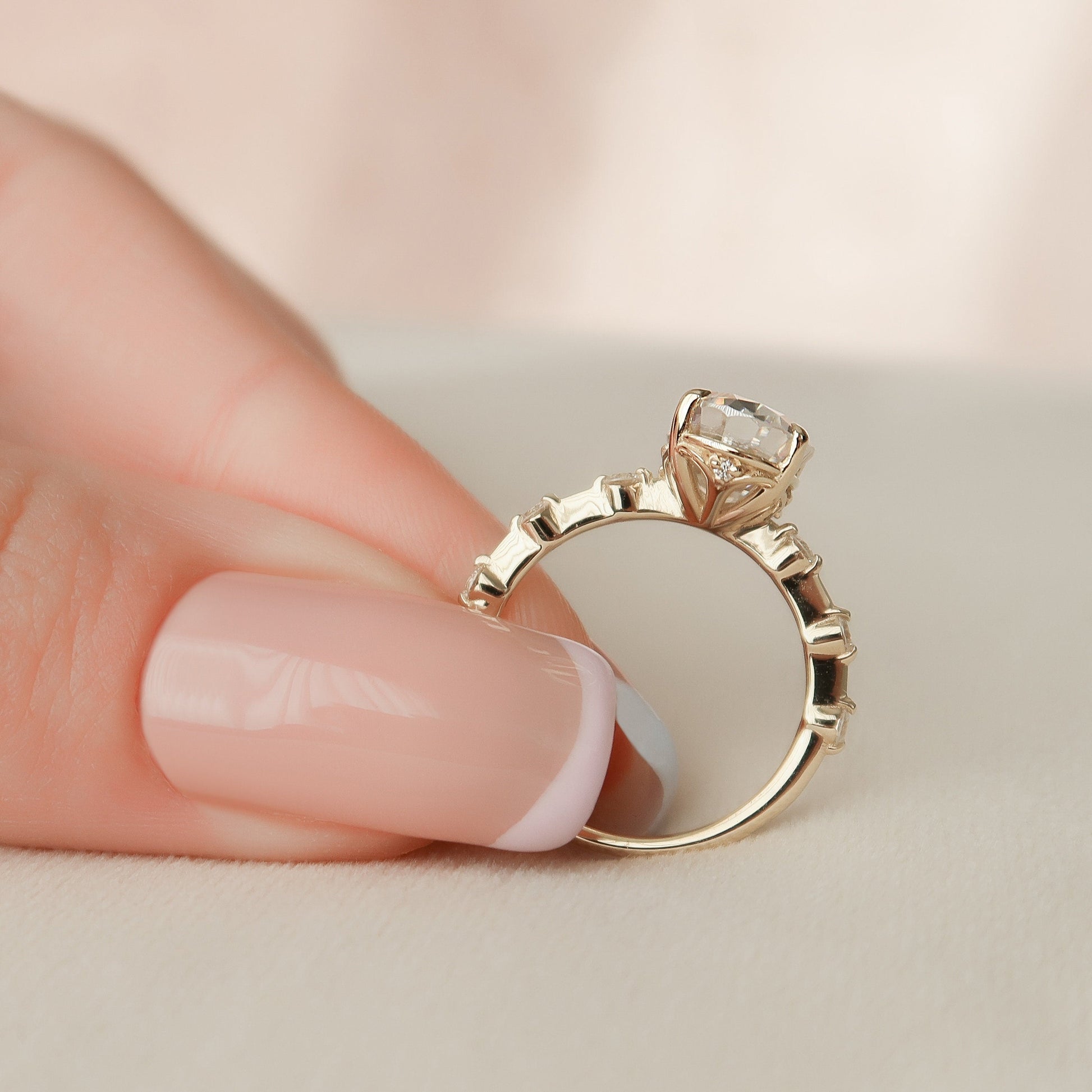 2 CT Oval Dainty Pave Moissanite Engagement Ring