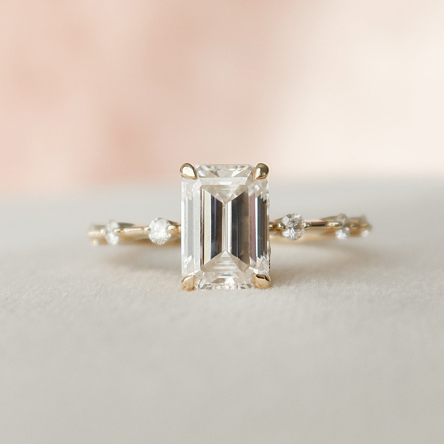 2 CT Emerald Dainty Pave Moissanite Engagement Ring