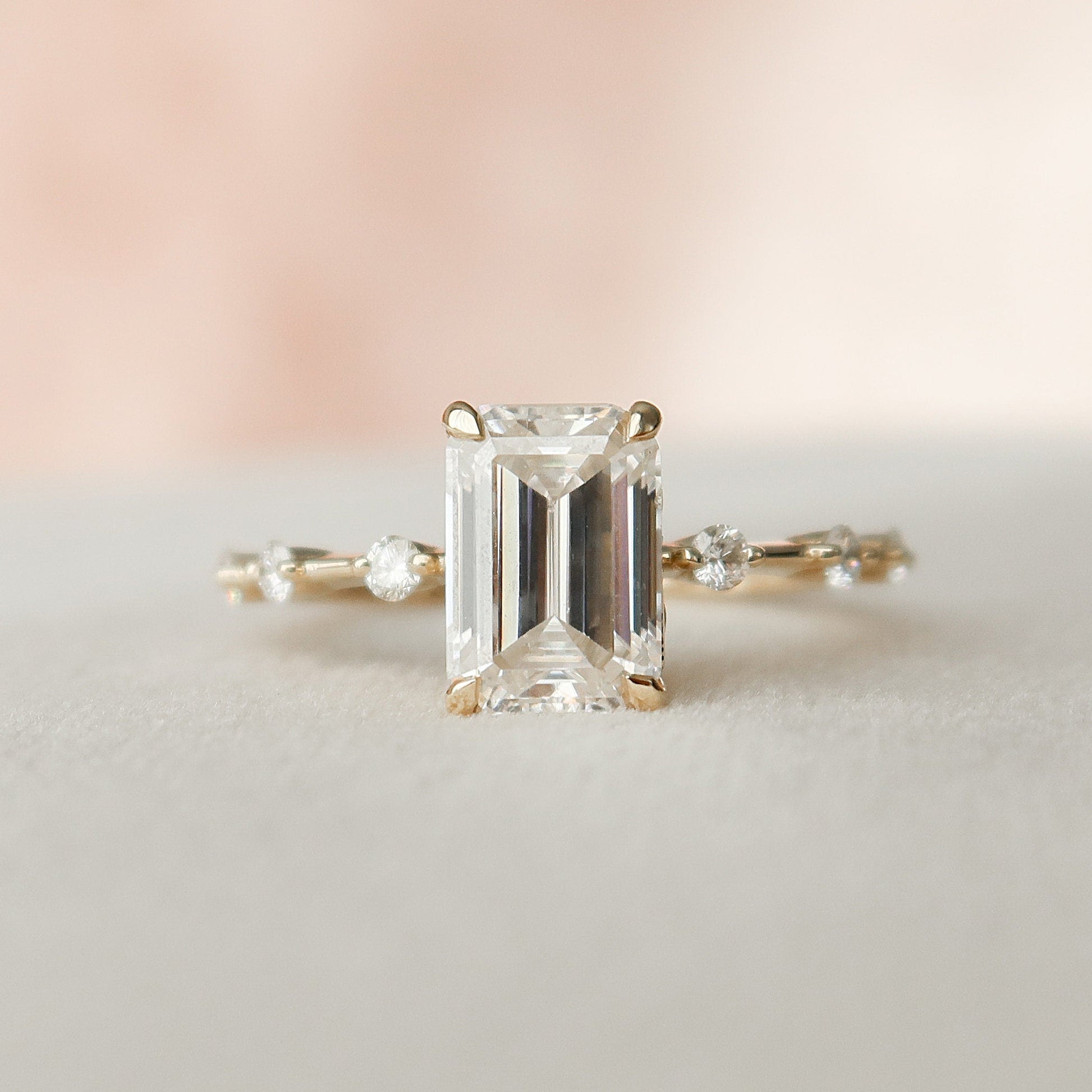 2 CT Emerald Dainty Pave Moissanite Engagement Ring