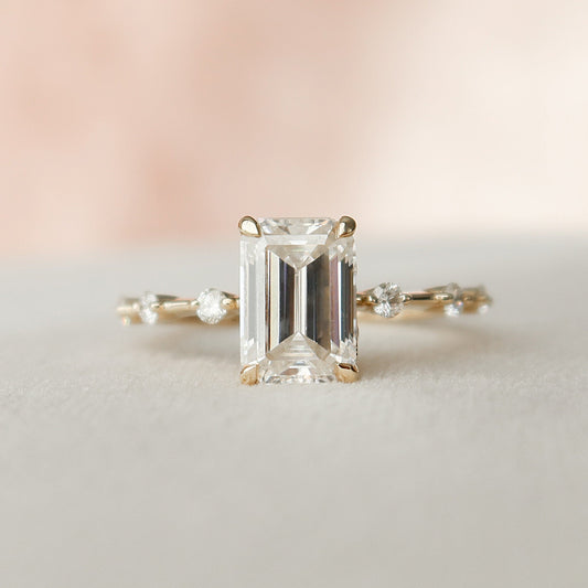 2 CT Emerald Dainty Pave Moissanite Engagement Ring