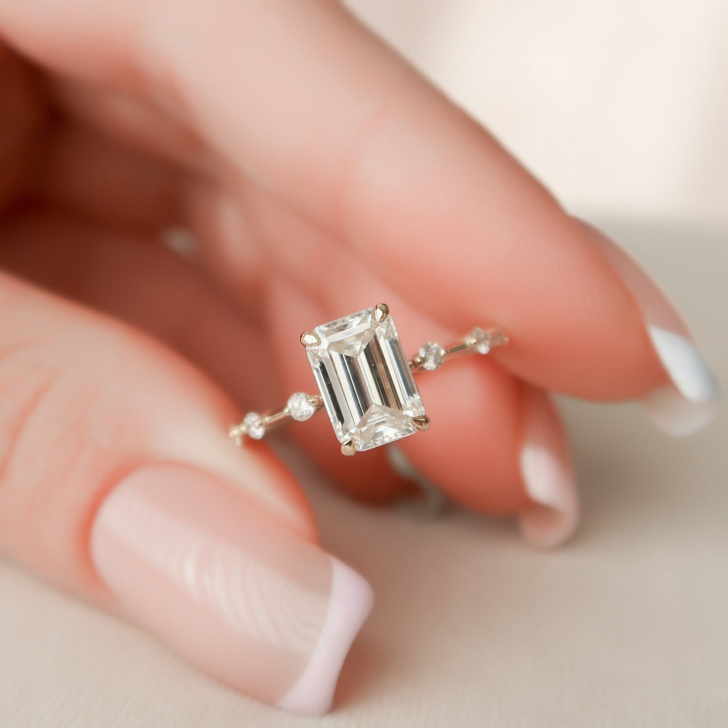 2 CT Emerald Dainty Pave Moissanite Engagement Ring