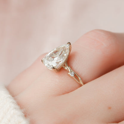 2.5 CT Pear Twig Pave Moissanite Engagement Ring