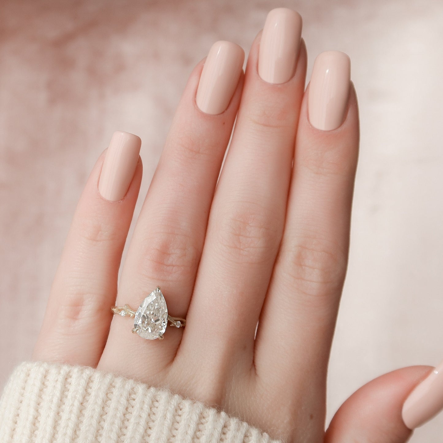 2.5 CT Pear Twig Pave Moissanite Engagement Ring