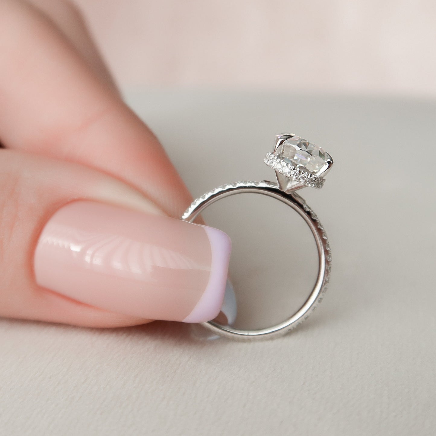 2.5 CT Oval Hidden Halo & Pave Moissanite Engagement Ring