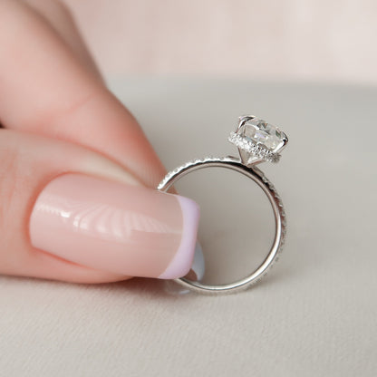 2.5 CT Oval Hidden Halo & Pave Moissanite Engagement Ring