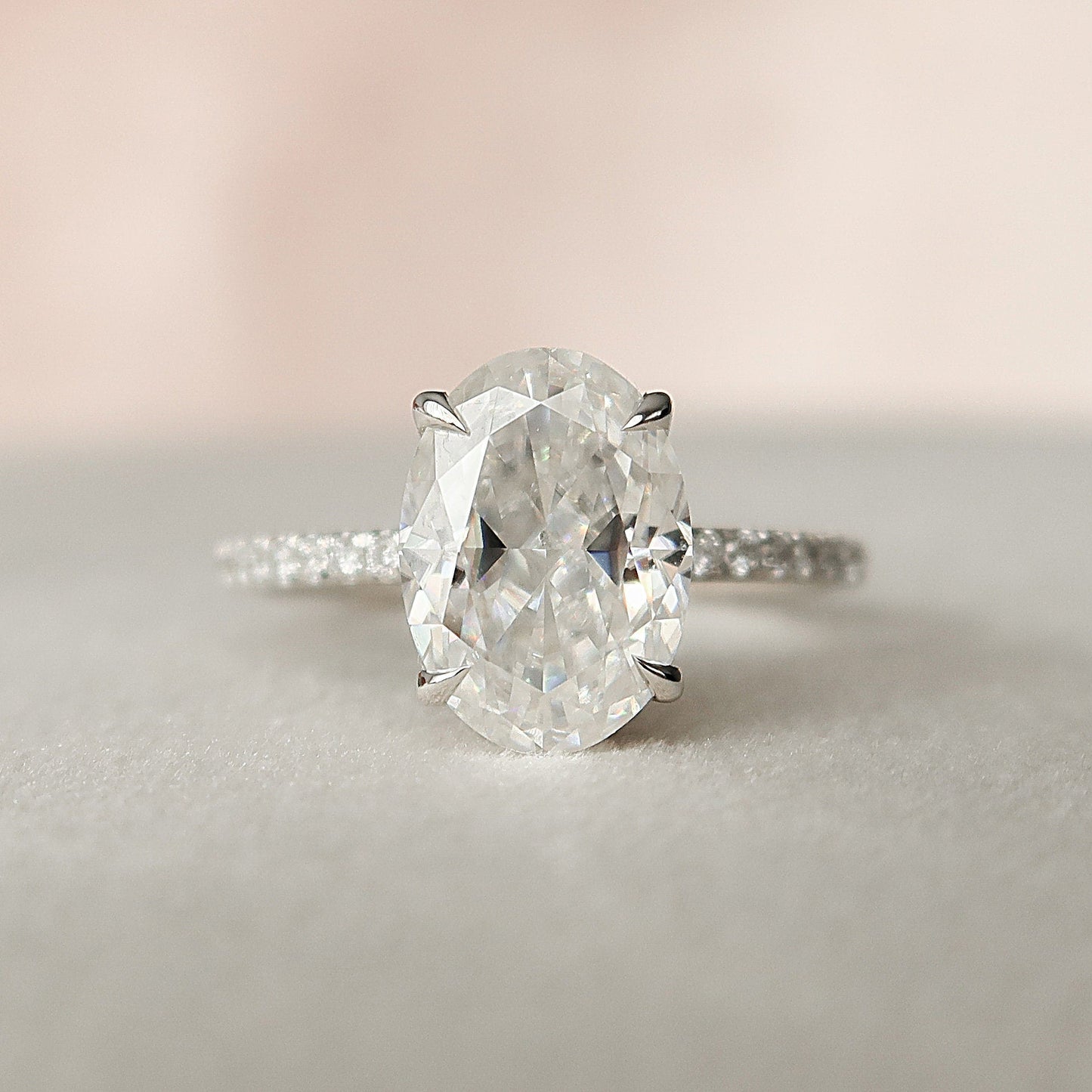 2.5 CT Oval Hidden Halo & Pave Moissanite Engagement Ring