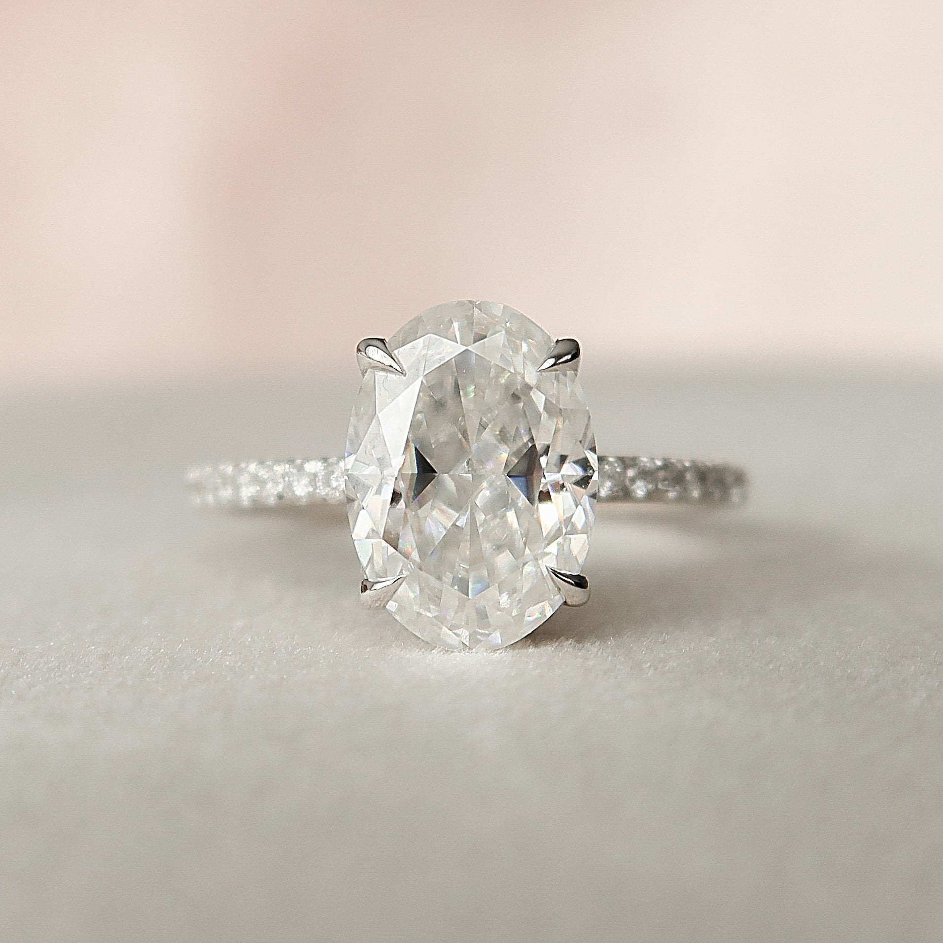 2.5 CT Oval Hidden Halo & Pave Moissanite Engagement Ring