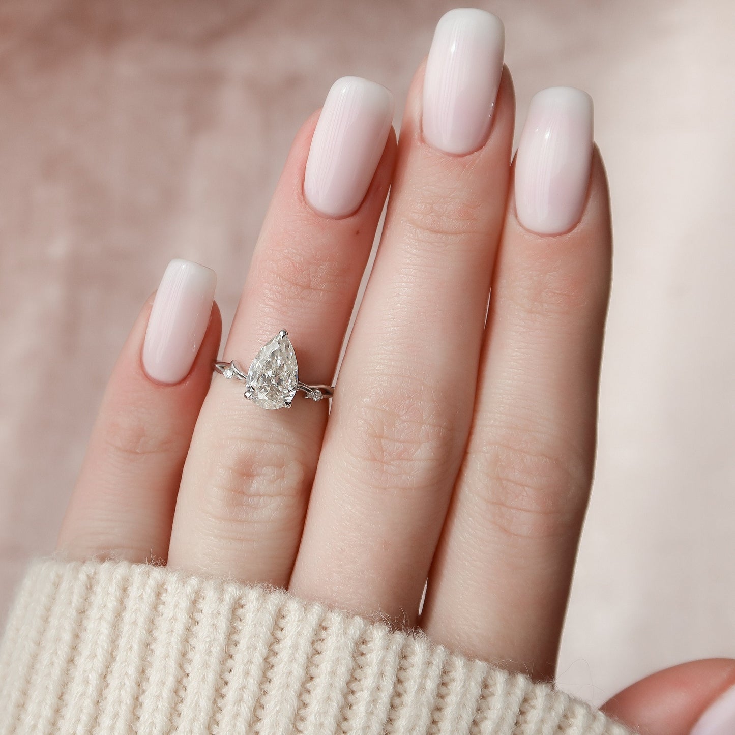 1.5 CT Pear Twig Pave Moissanite Engagement Ring