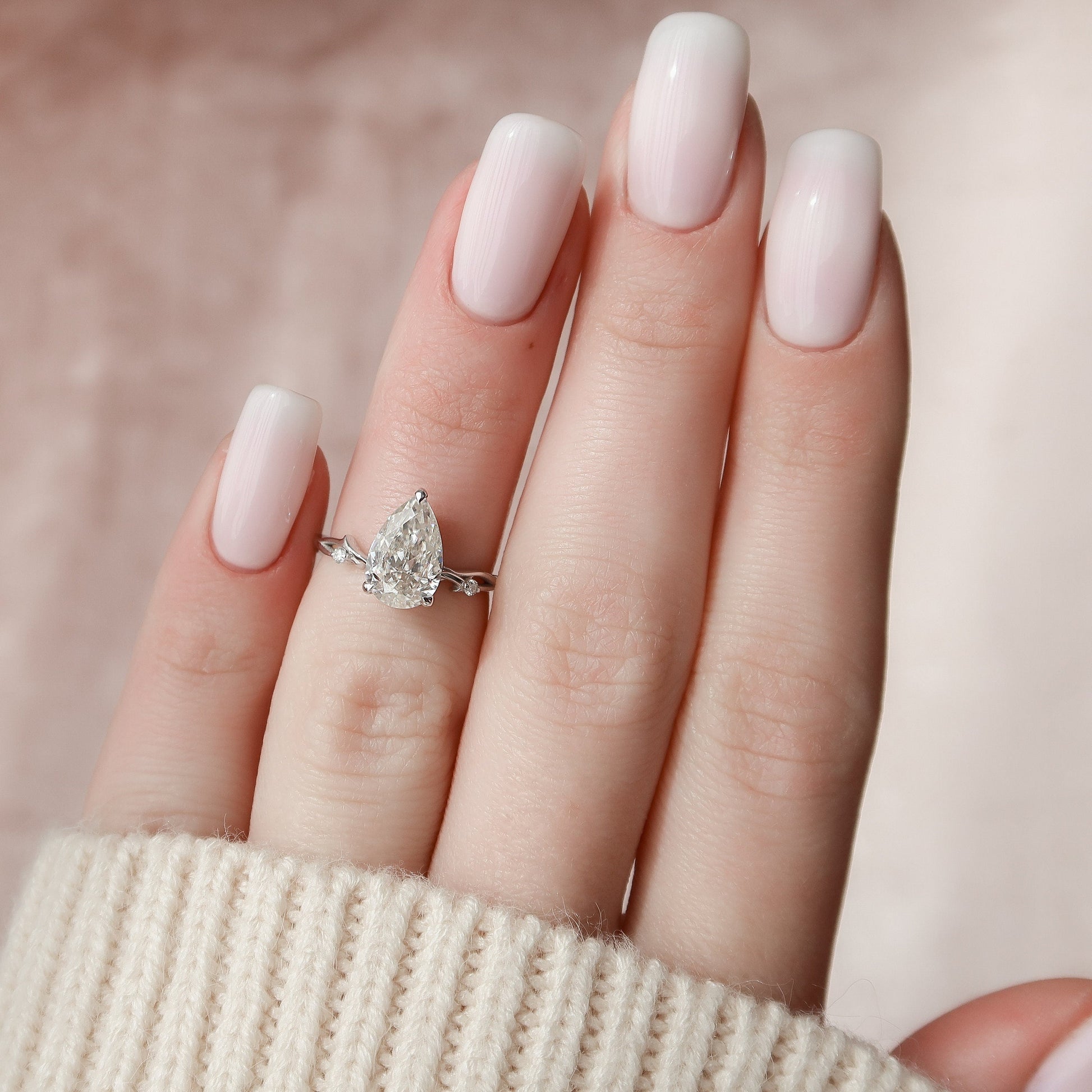 1.5 CT Pear Twig Pave Moissanite Engagement Ring