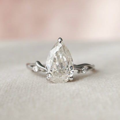1.5 CT Pear Twig Pave Moissanite Engagement Ring