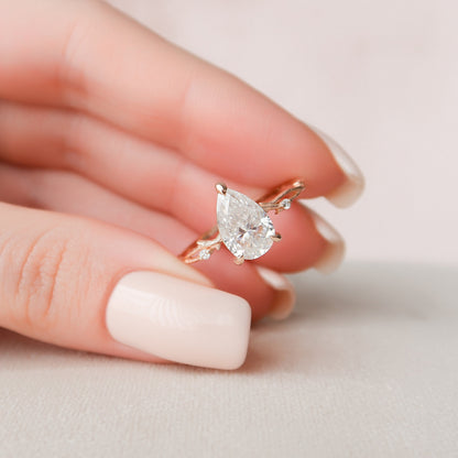 2 CT Pear Twig Pave Moissanite Engagement Ring