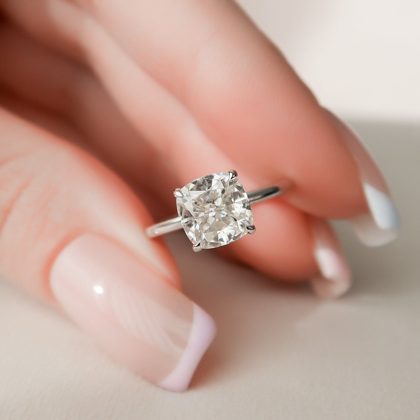 2 CT Cushion Hidden Halo Moissanite Engagement Ring