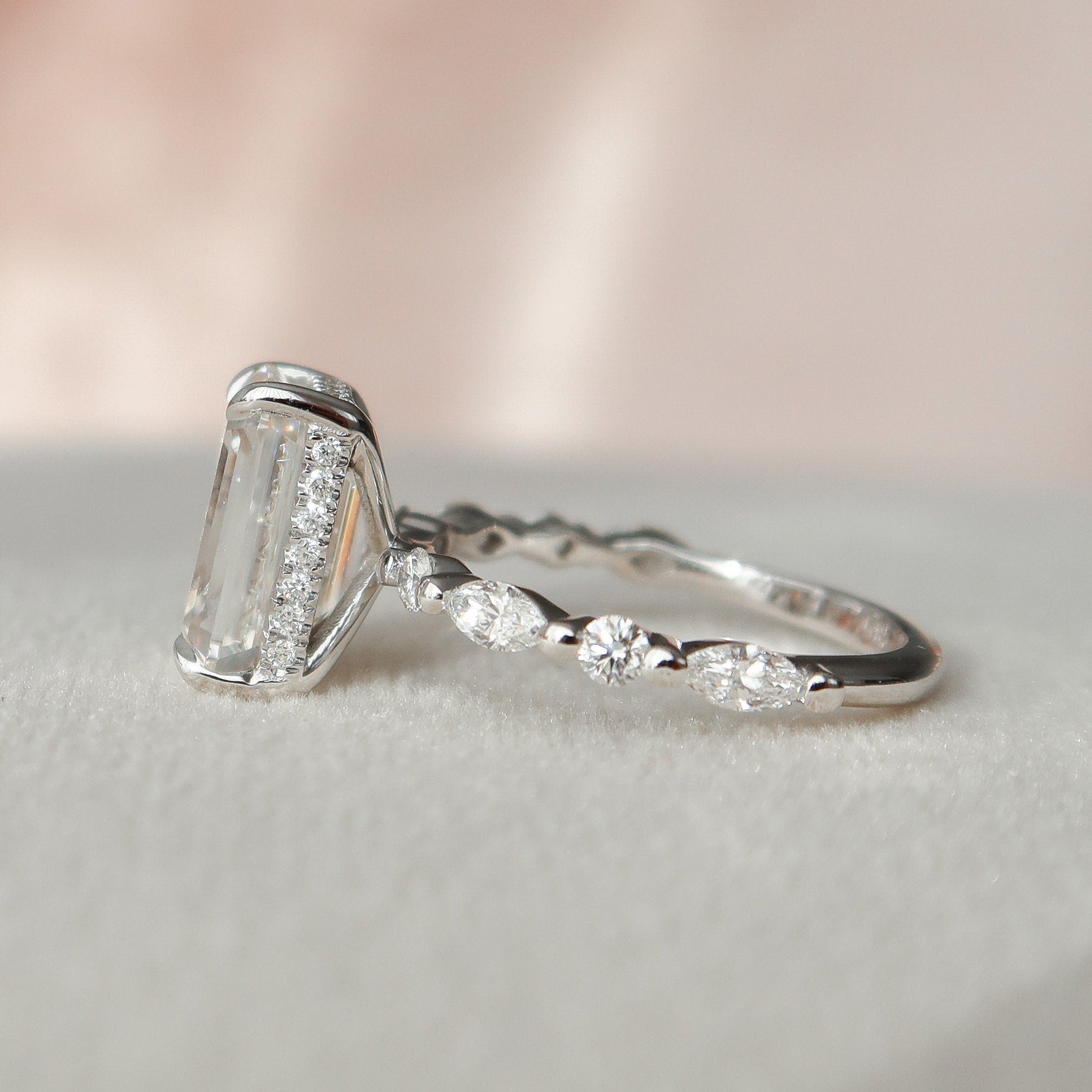 3 CT Emerald Hidden Halo & Dainty Pave Moissanite Engagement Ring