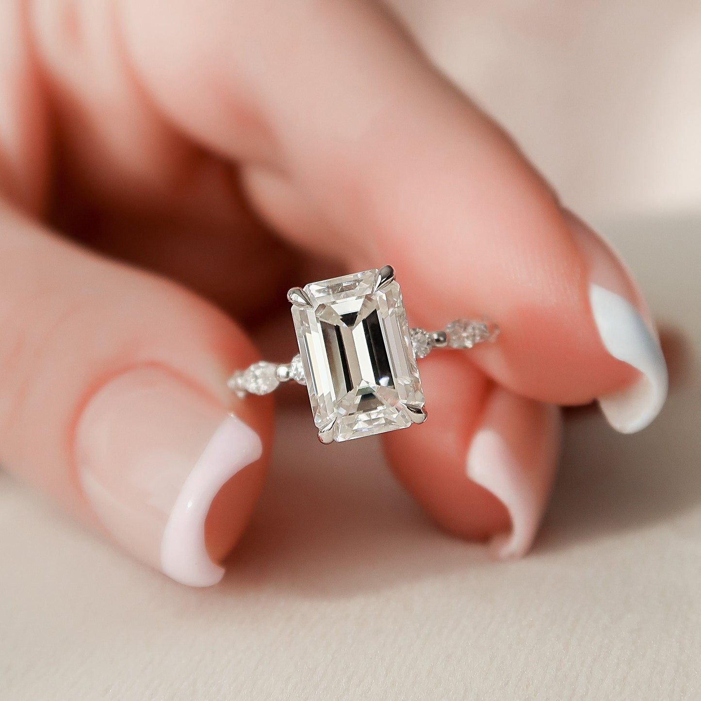 3 CT Emerald Hidden Halo & Dainty Pave Moissanite Engagement Ring