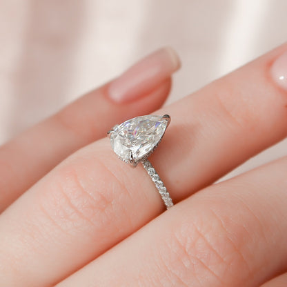 1.5 CT Pear Hidden Halo & Pave Moissanite Engagement Ring