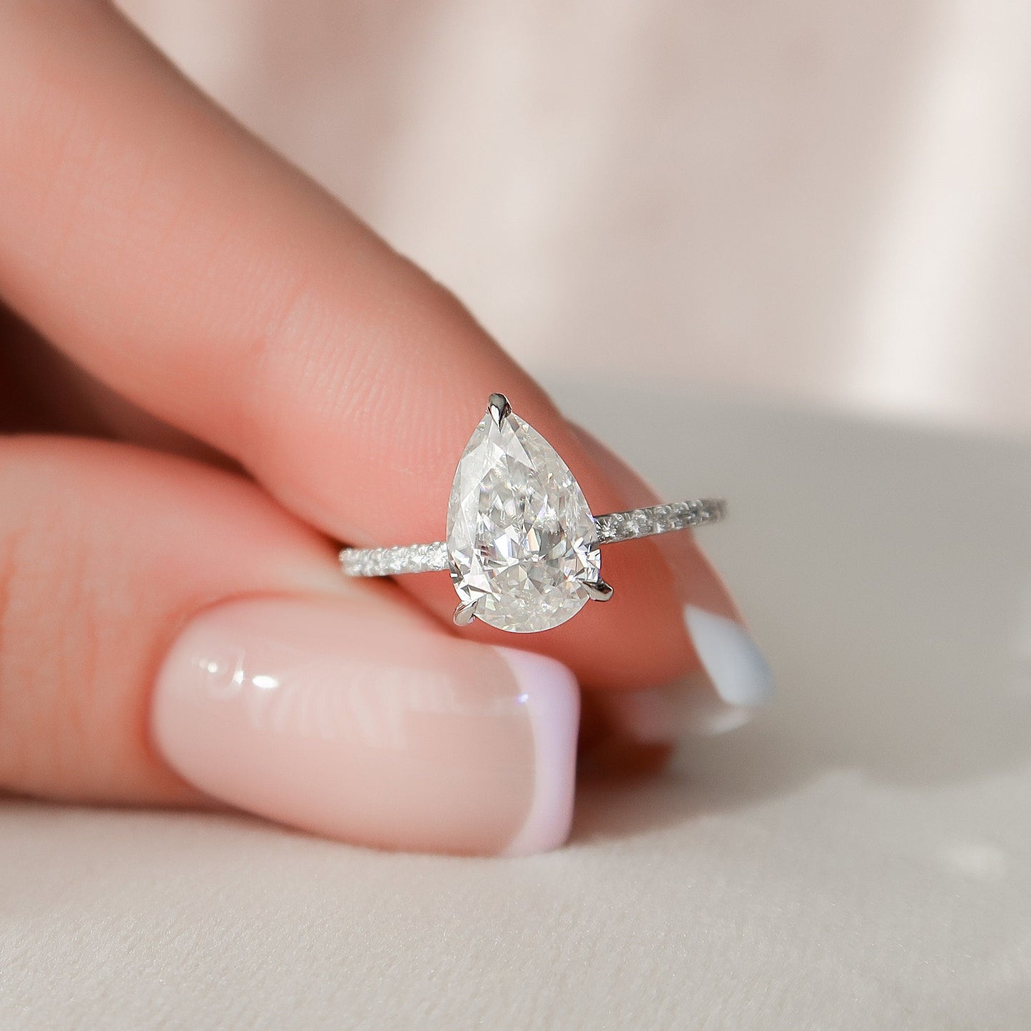 1.5 CT Pear Hidden Halo & Pave Moissanite Engagement Ring