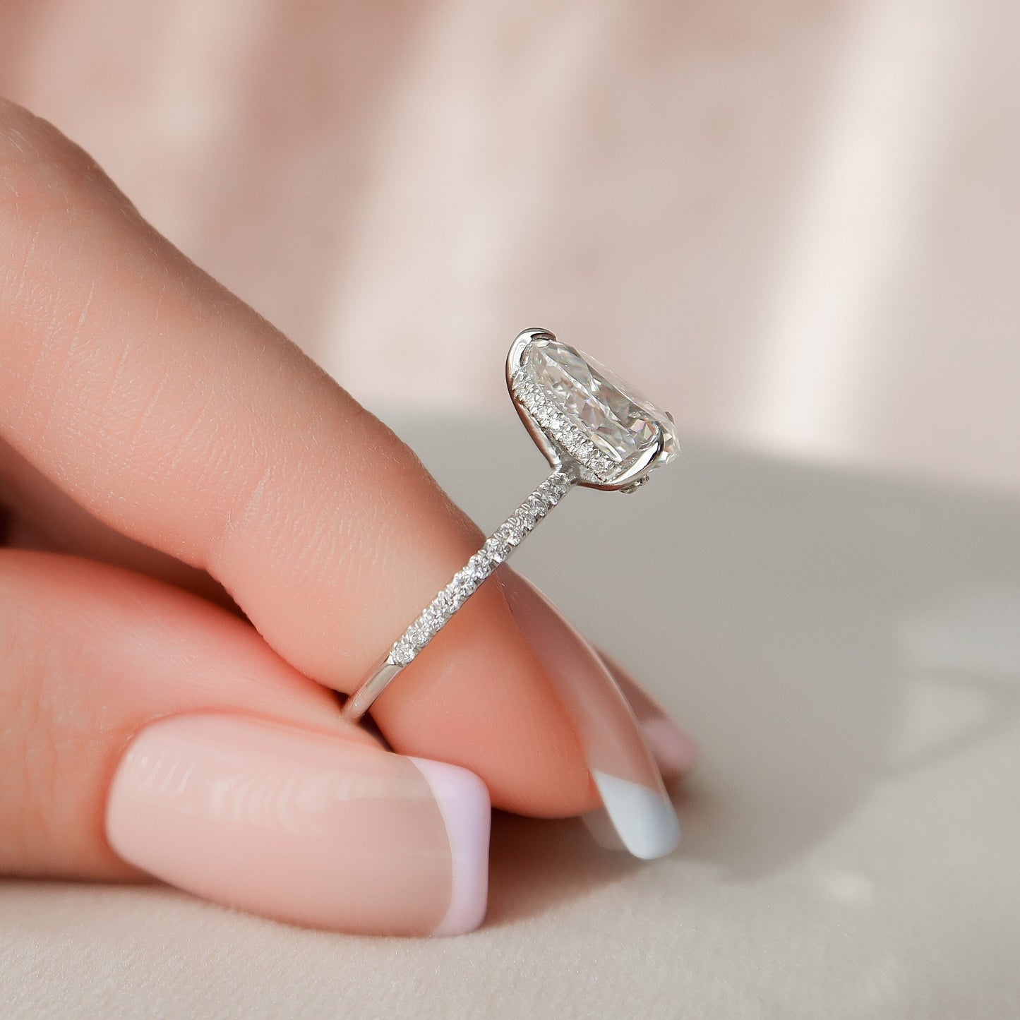 1.5 CT Pear Hidden Halo & Pave Moissanite Engagement Ring