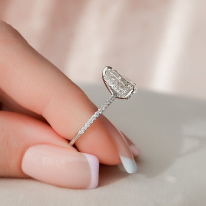 1.5 CT Pear Hidden Halo & Pave Moissanite Engagement Ring