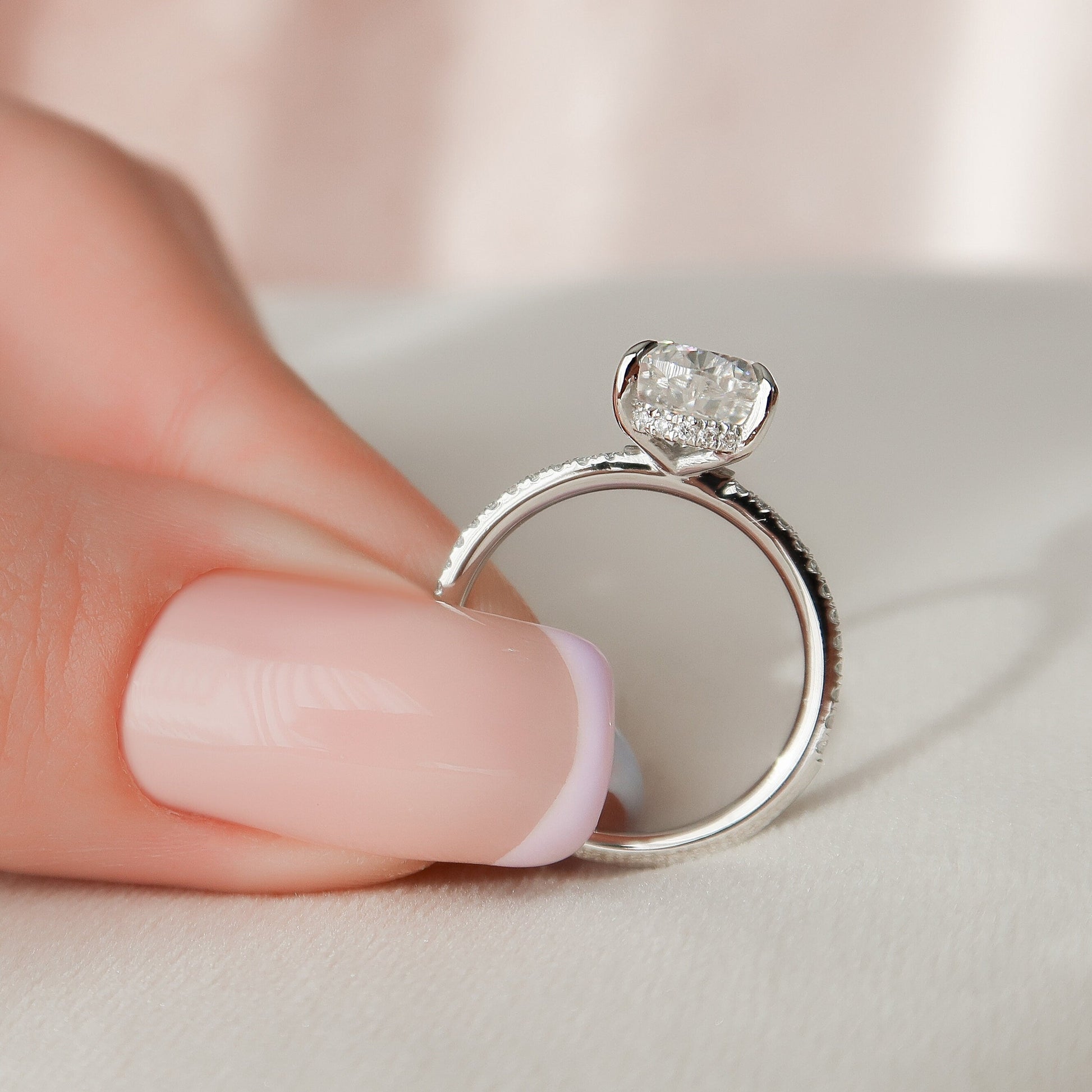 1.5 CT Pear Hidden Halo & Pave Moissanite Engagement Ring