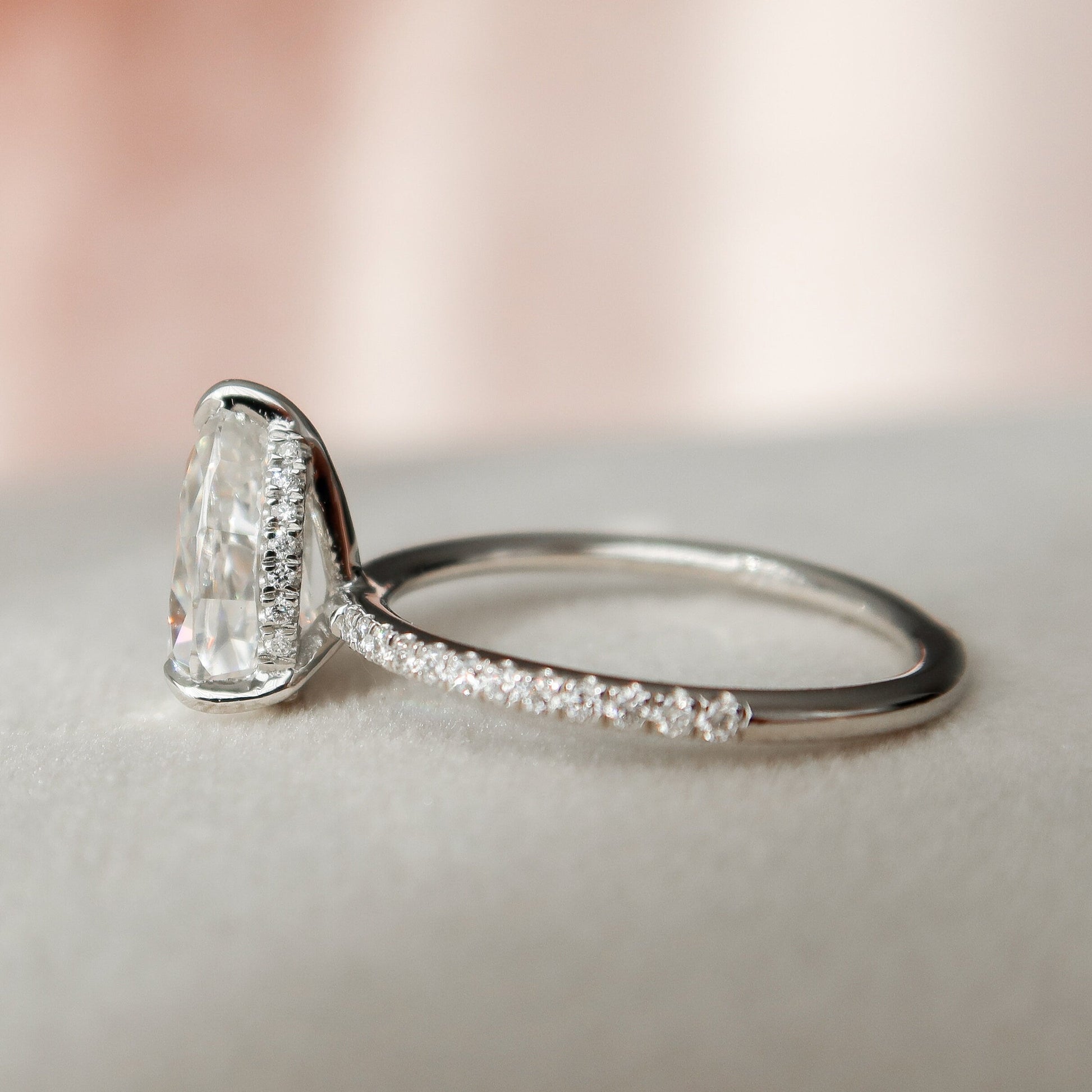 1.5 CT Pear Hidden Halo & Pave Moissanite Engagement Ring