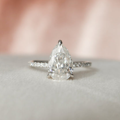 1.5 CT Pear Hidden Halo & Pave Moissanite Engagement Ring
