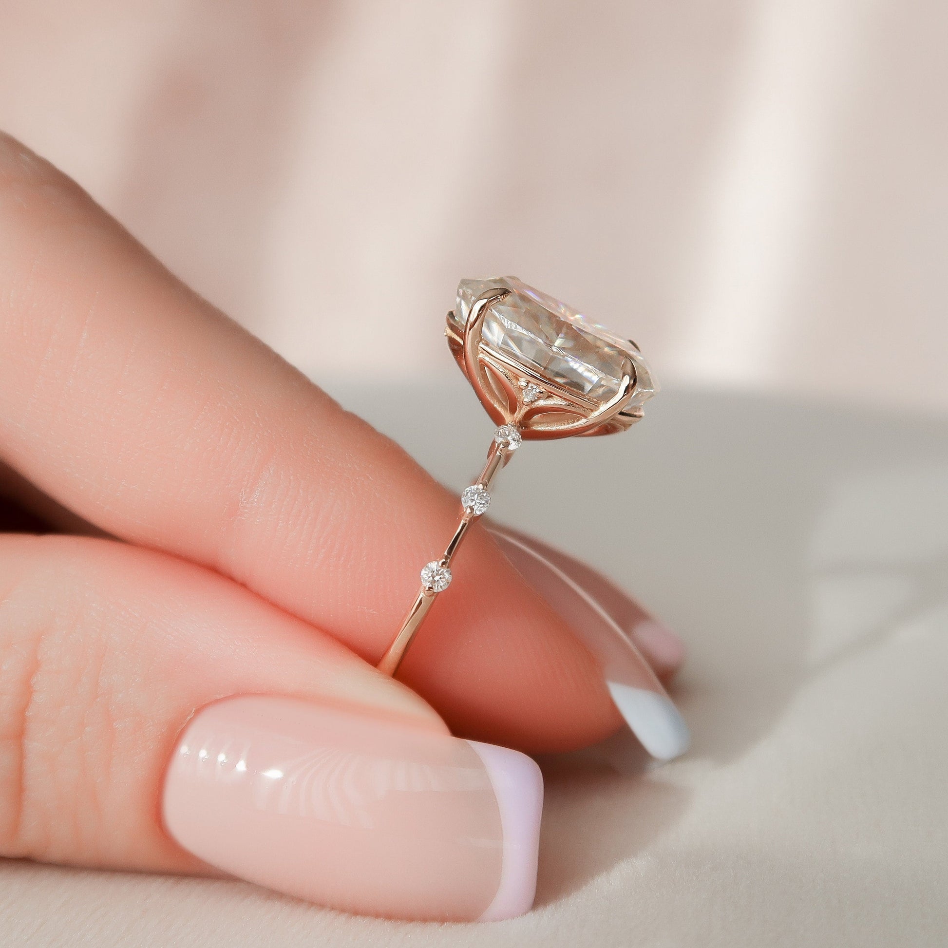 5 CT Oval Dainty Pave Moissanite Engagement Ring