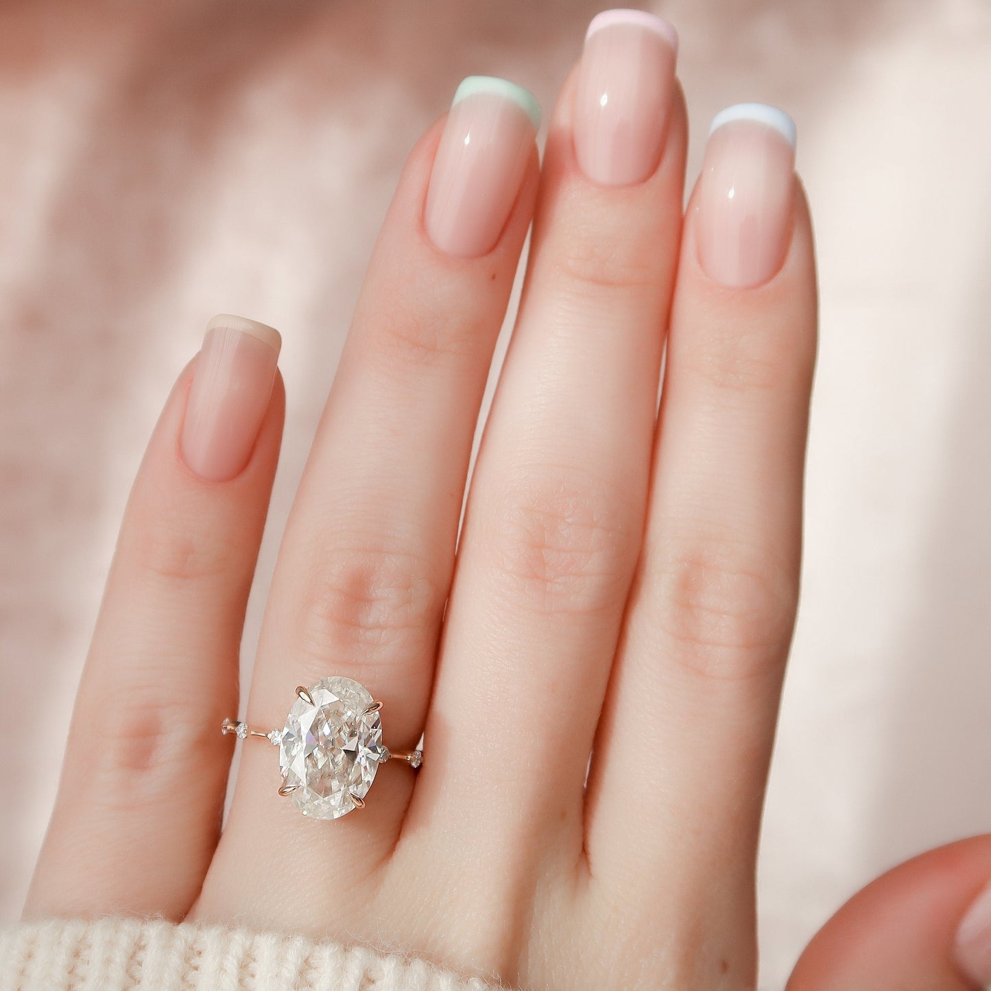 5 CT Oval Dainty Pave Moissanite Engagement Ring