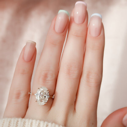 5 CT Oval Dainty Pave Moissanite Engagement Ring