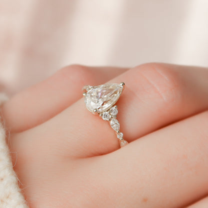 1.5 CT Pear Cluster Moissanite Engagement Ring