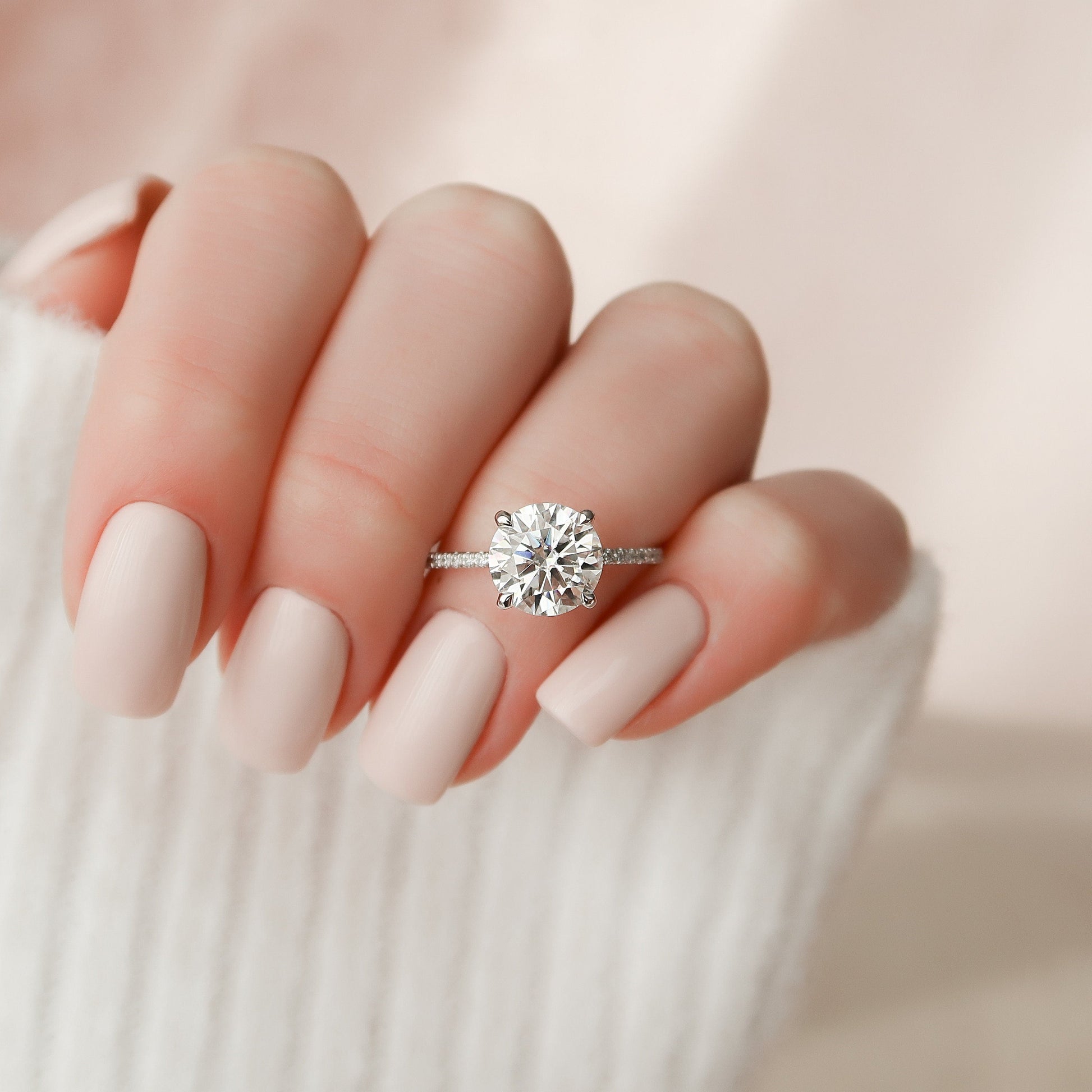 2.5 CT Round Hidden Halo & Pave Moissanite Engagement Ring