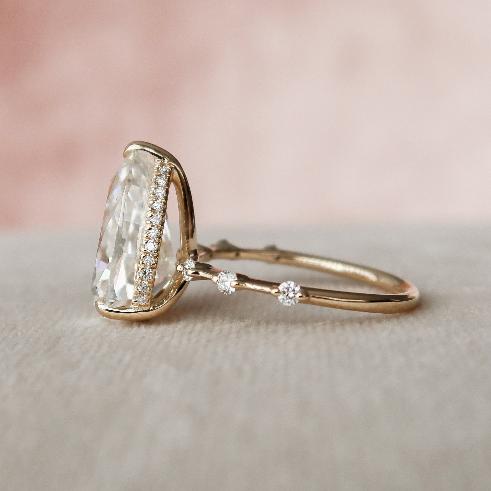 3.5 CT Pear Hidden Halo & Dainty Pave Moissanite Engagement Ring