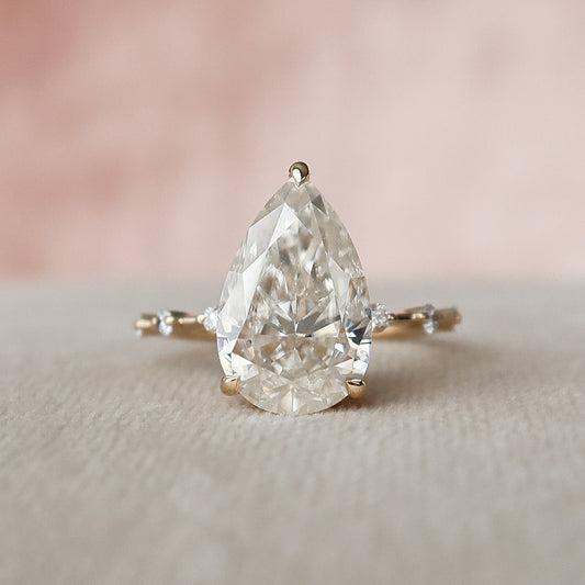 3.5 CT Pear Hidden Halo & Dainty Pave Moissanite Engagement Ring
